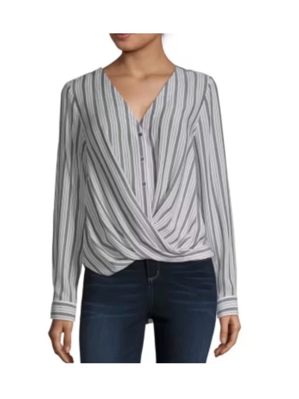 Ana Women's 3/4 sleeve, striped rayon blouse,  Navy & Cream, Medium
